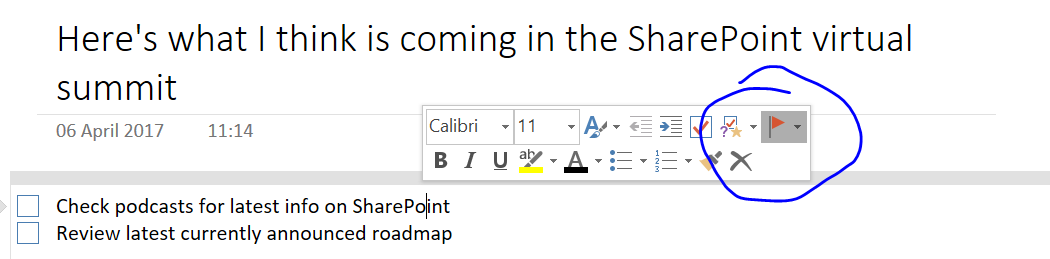 Adding an Outlook task in OneNote