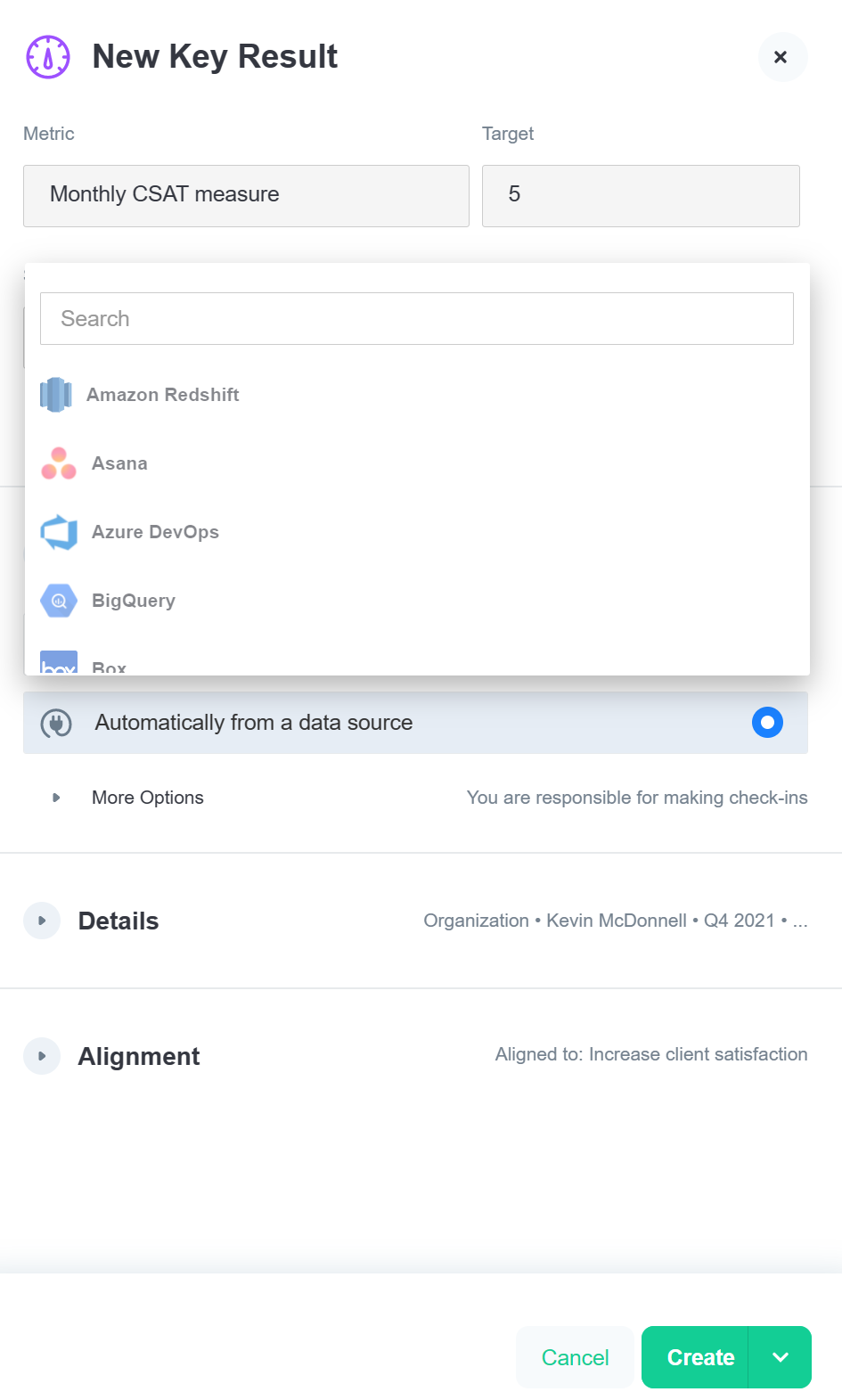 Key results as manual or from a system